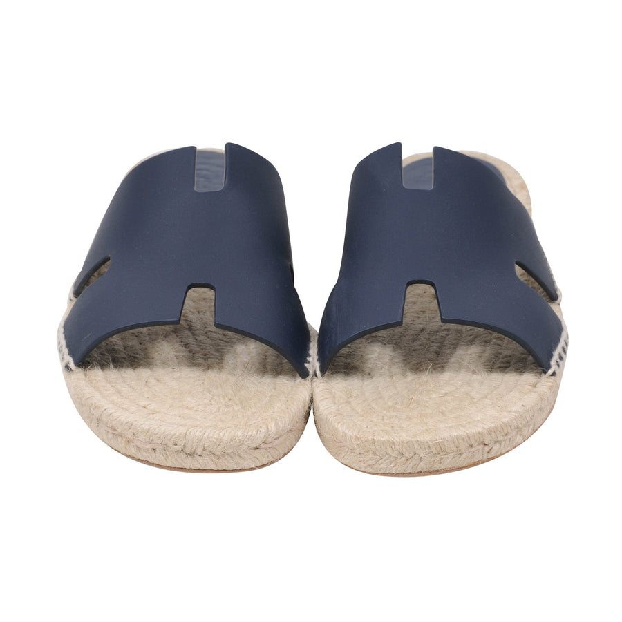 Navy Blue Antigua Espadrille Leather Sandals HERMES 