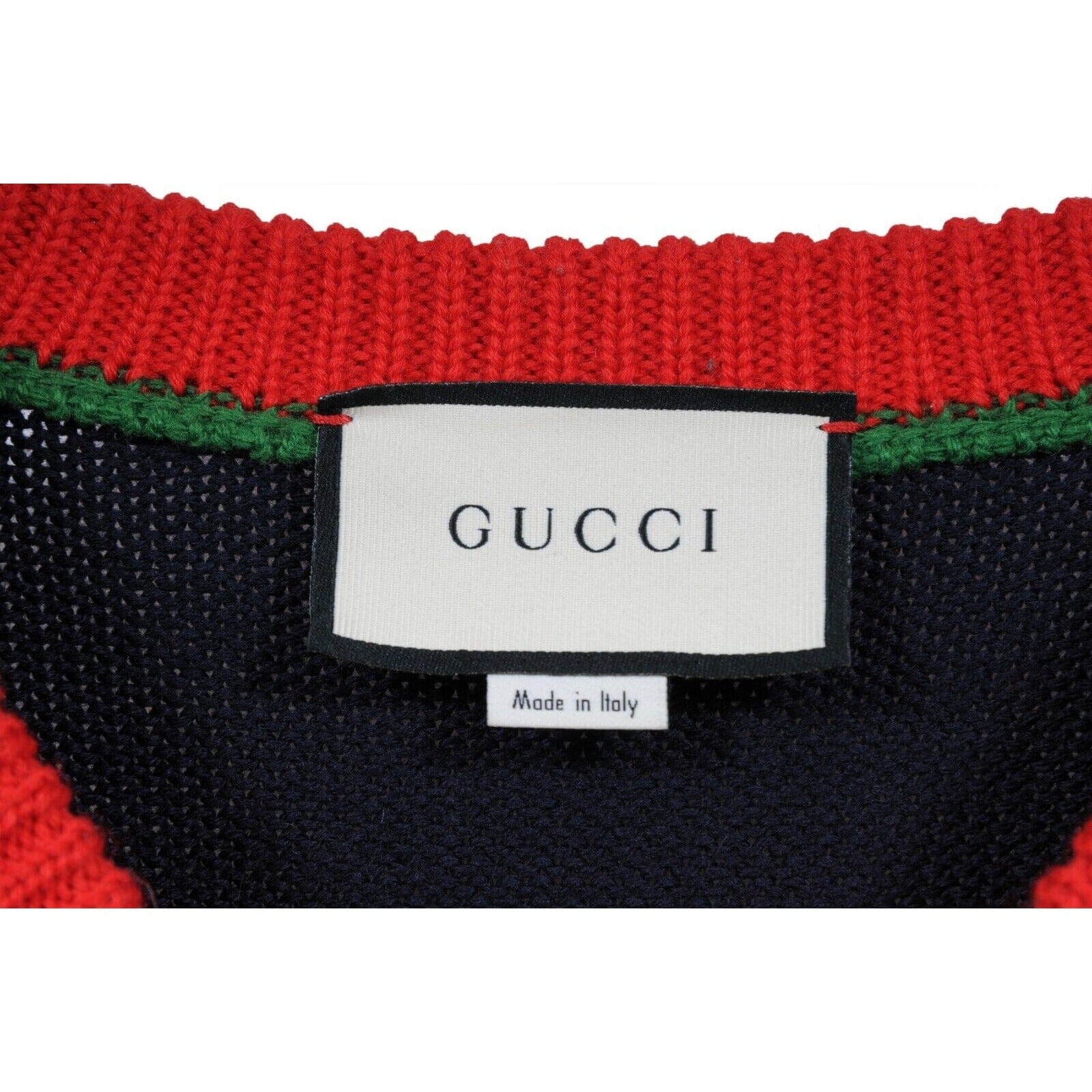 Gucci NY Yankees Knit V Neck Sweater XL Navy Blue Red Wool Web
