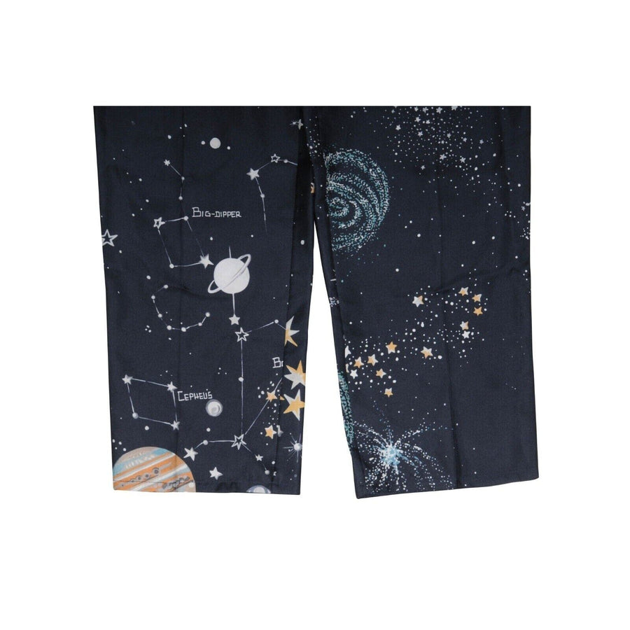 Navy Blue Silk Wide Leg Galaxy Space Print Trousers VALENTINO 