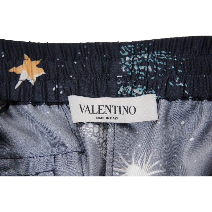Navy Blue Silk Wide Leg Galaxy Space Print Trousers VALENTINO 