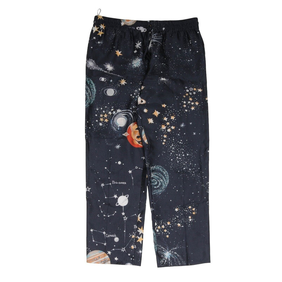 Navy Blue Silk Wide Leg Galaxy Space Print Trousers VALENTINO 