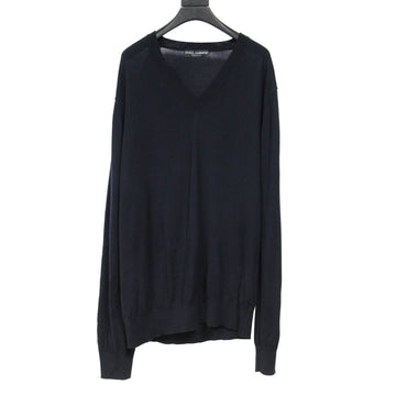 Navy Blue V Neck Cashmere Pullover Sweater Dolce & Gabbana 