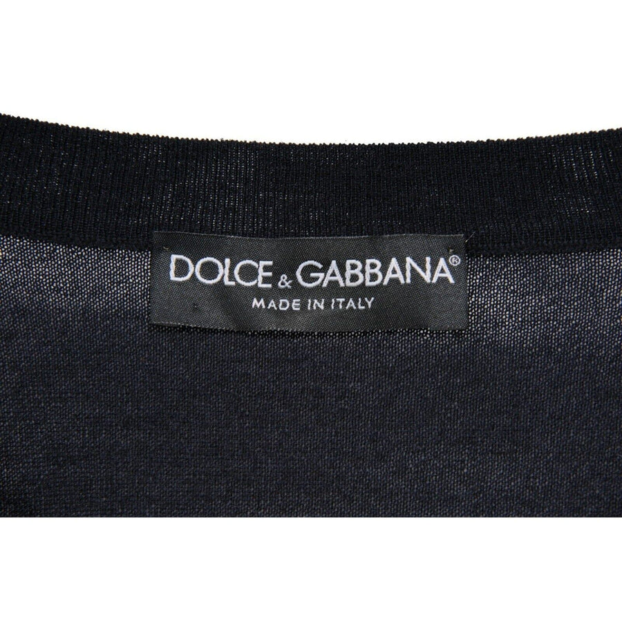 Navy Blue V Neck Cashmere Pullover Sweater Dolce & Gabbana 