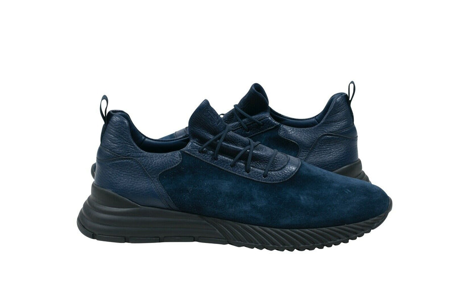 Navy Suede Leather Lace Up Low Top Sneaker Trainer Stefano Ricci 