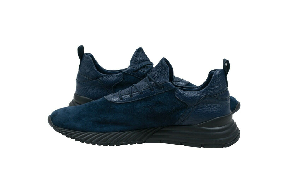 Navy Suede Leather Lace Up Low Top Sneaker Trainer Stefano Ricci 