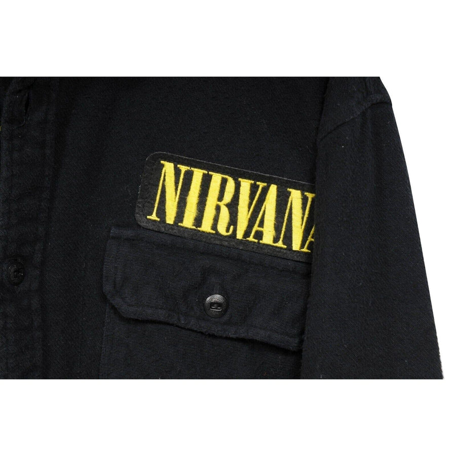 Nirvana Button Down Shirt Black Yellow Distressed Overshirt Madeworn 