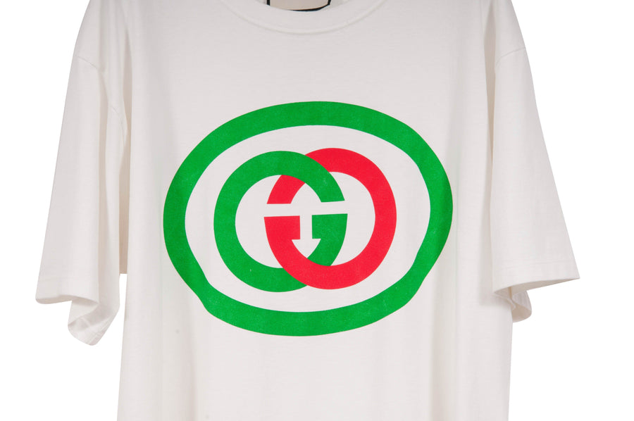 Off White Oversized Interlocking G Logo Print Cotton Jersey T Shirt GUCCI 