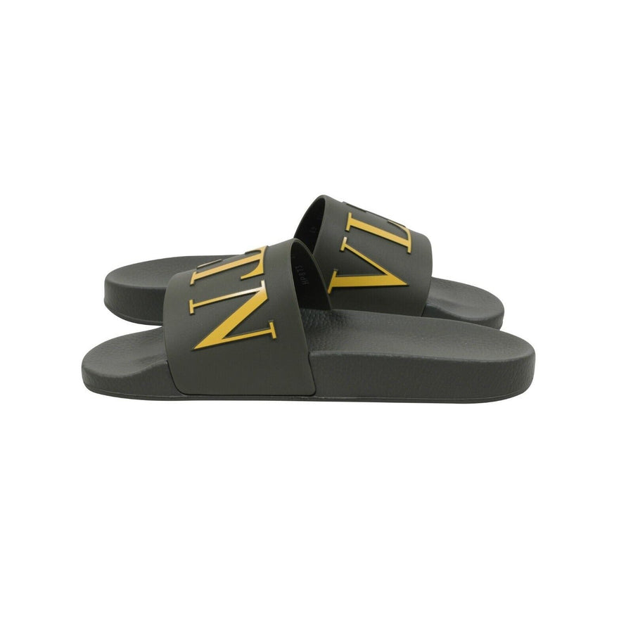 Valentino Mens Olive Green Yellow VLTN Logo Sandals Flip  display picture 3