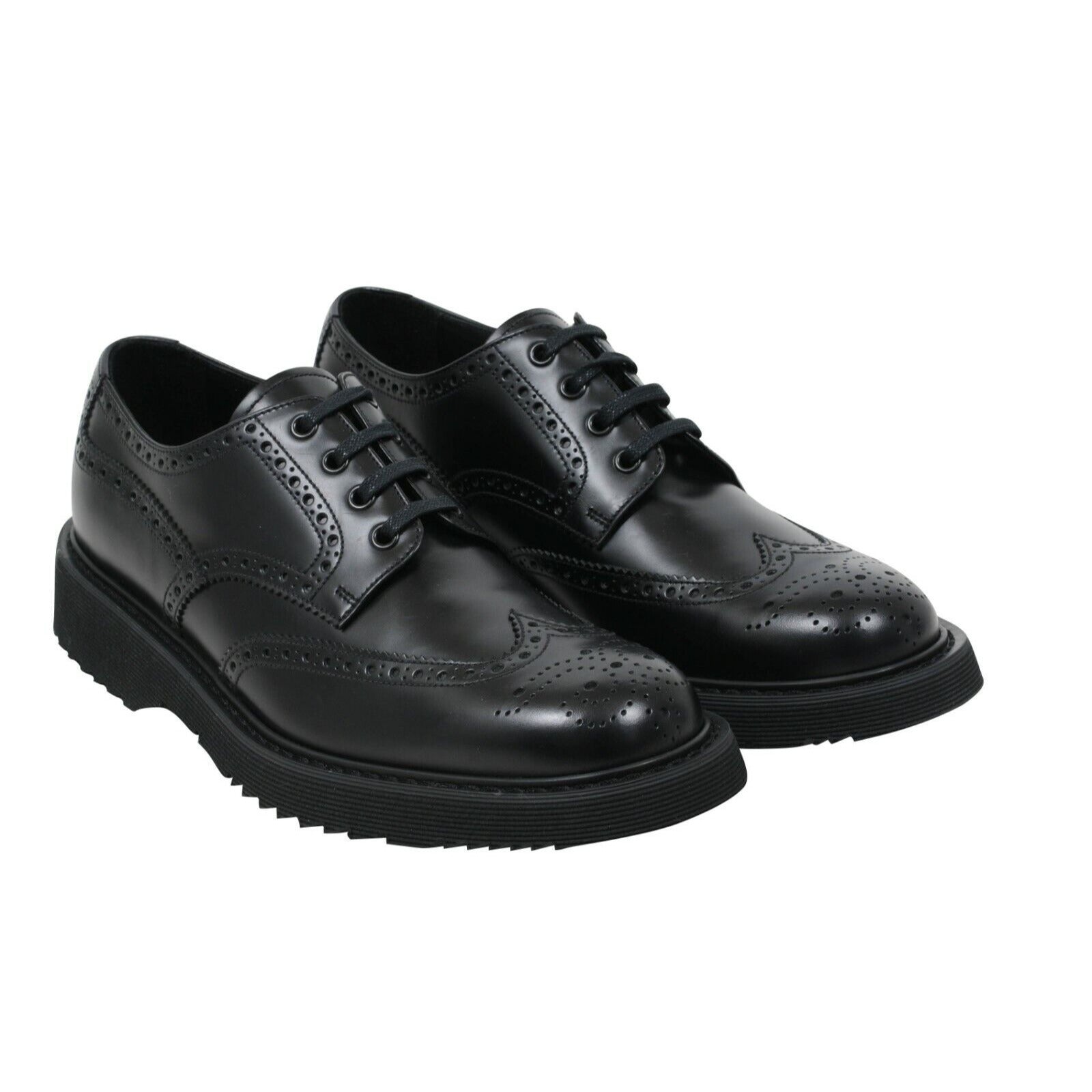 Prada Mens Oxford Wingtip Chunky Derby Black Leather Brogue UK9