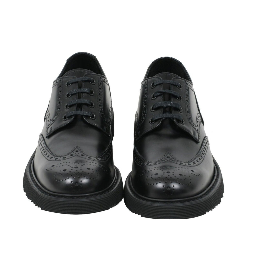 Oxford Wingtip Chunky Derby Black Leather Brogue Shoes Prada 