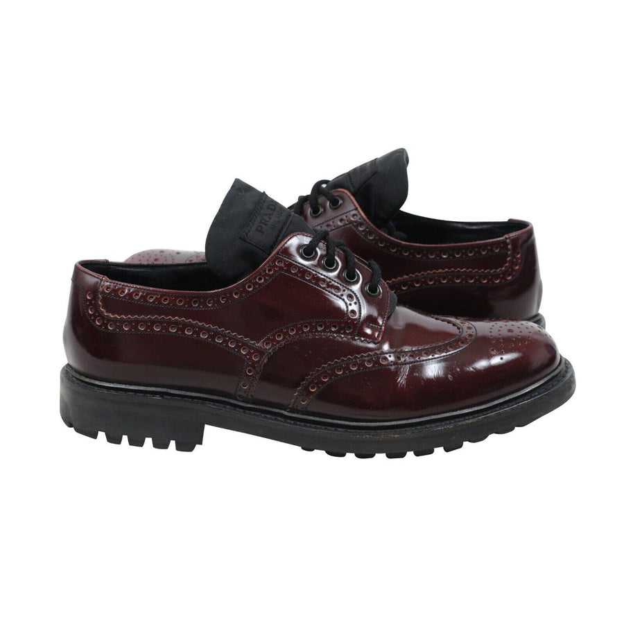 Oxford Wingtip Derby Burgundy Leather Nylon Tongue Shoes Prada 