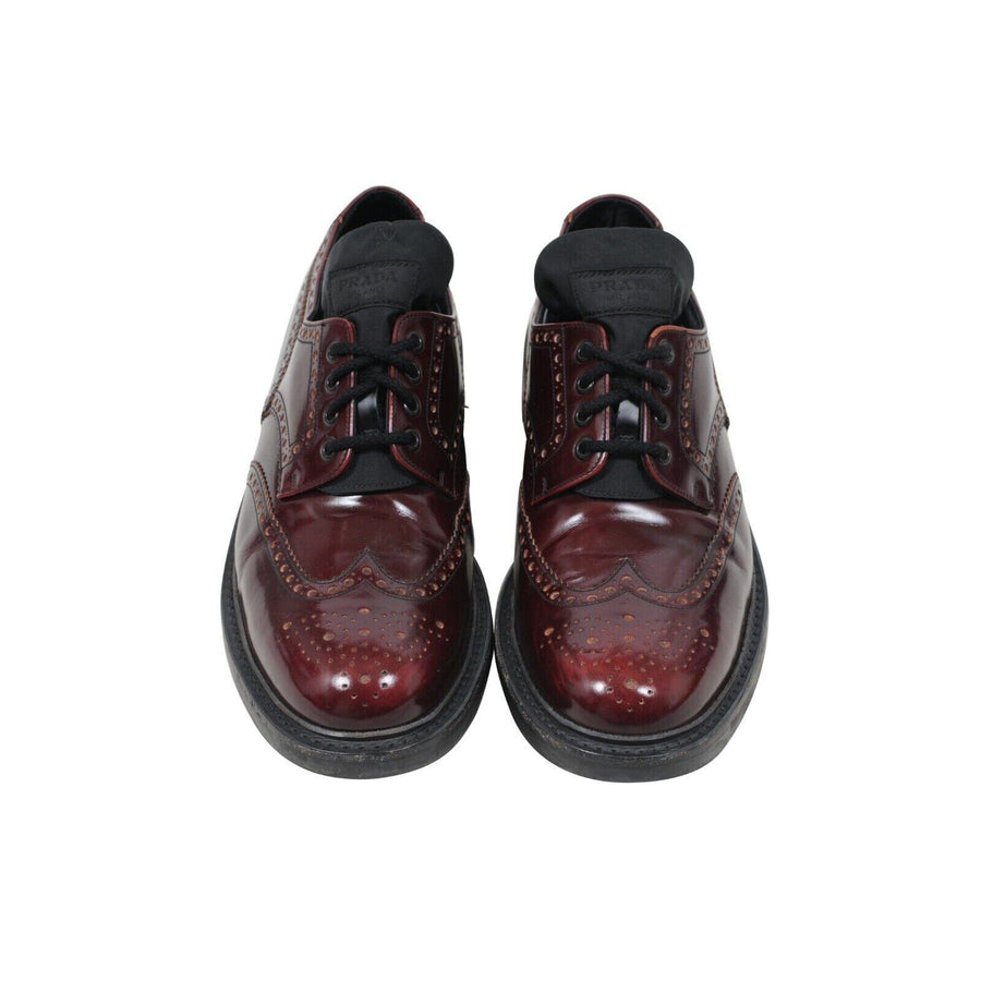 Oxford Wingtip Derby Burgundy Leather Nylon Tongue Shoes Prada 