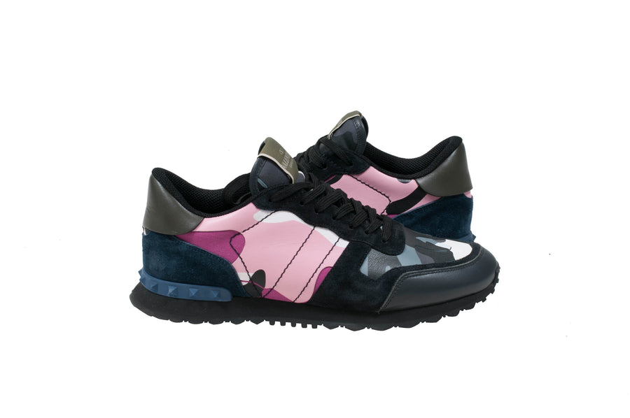 Pink & Blue Camo Suede Leather Rock Runner VALENTINO 