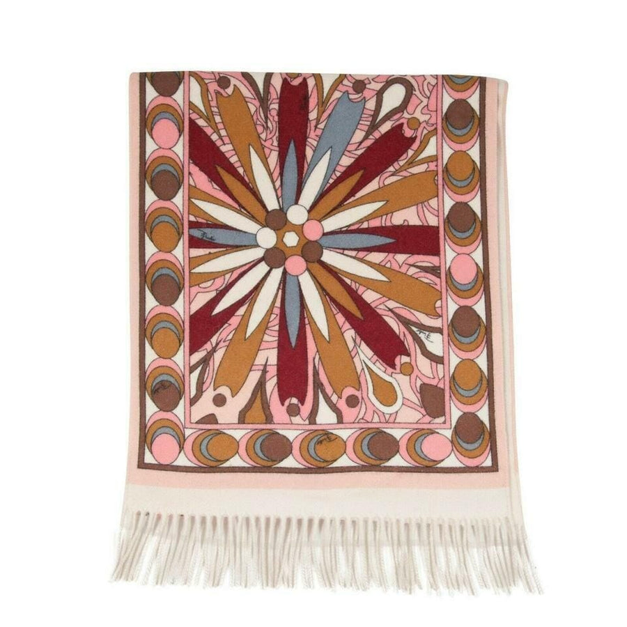 Pink Brown Floral Psychedelic Fringe Shawl Wrap Scarf EMILIO PUCCI 