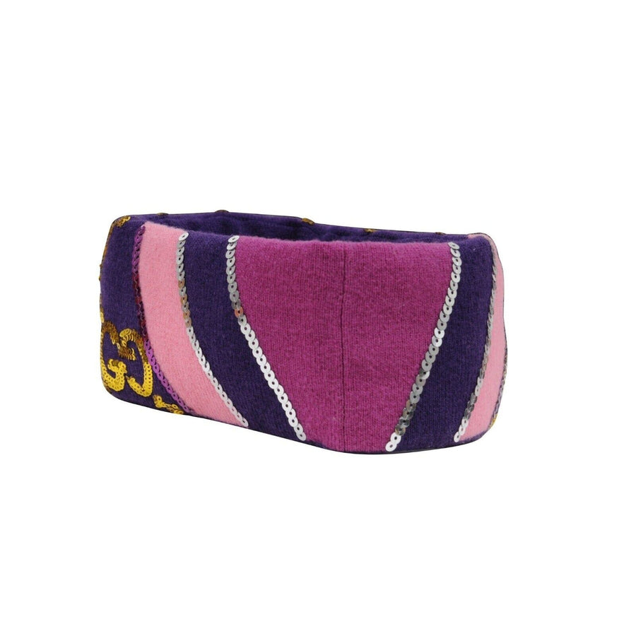 Purple Pink Padded Wool Gold Sequin GG Logo Headband GUCCI 
