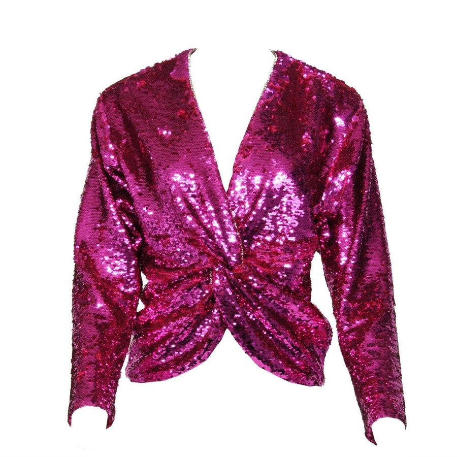 Purple Pink Sequin V Neck Blouse Top Dundas 