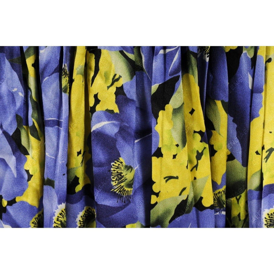 Purple Yellow Floral Print Pleated Ruffle Mini Dress BALENCIAGA 