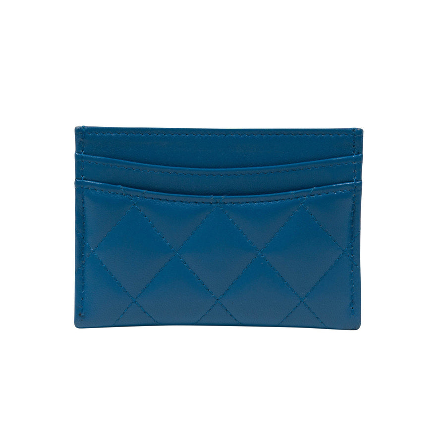 Quilted Leather Card Holder (Blue) CHANEL 
