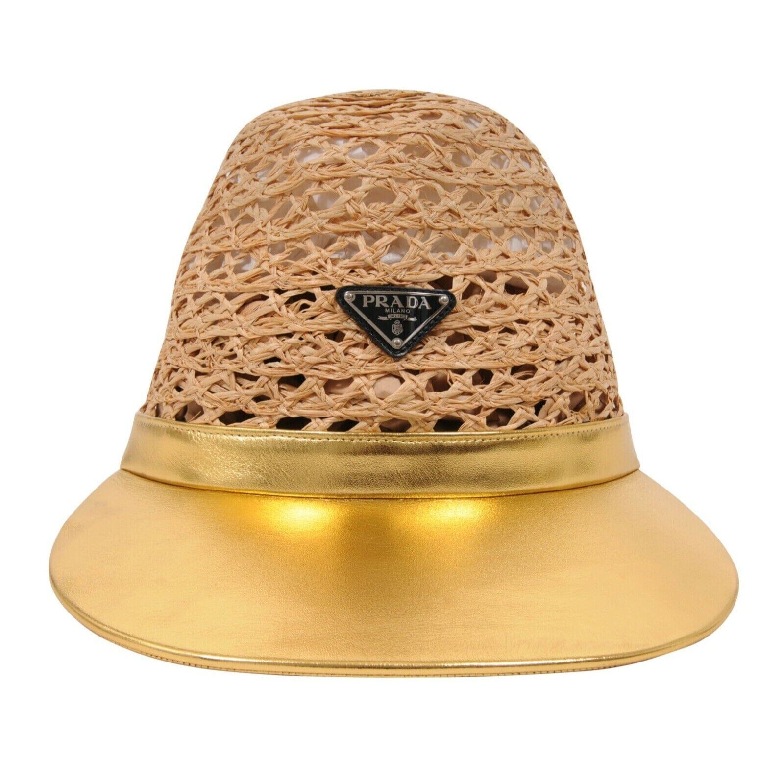 Prada logo plaque visor hat Prada Raffia and nappa leather visor hat | REVERSIBLE main image 3