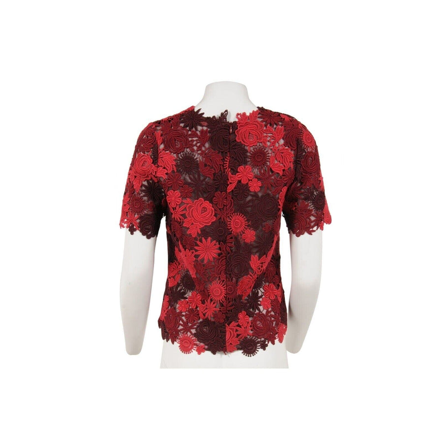 Red Burgundy Top Floral Flower Embroidered Lined Lace Top VALENTINO 