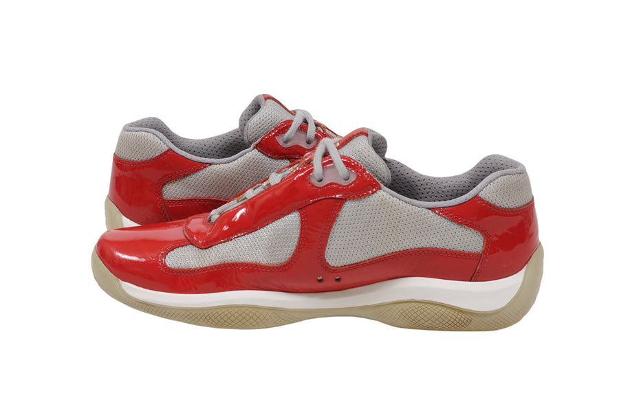 Red Gray Patent Leather Americas Cup Low Top Sneakers Prada 