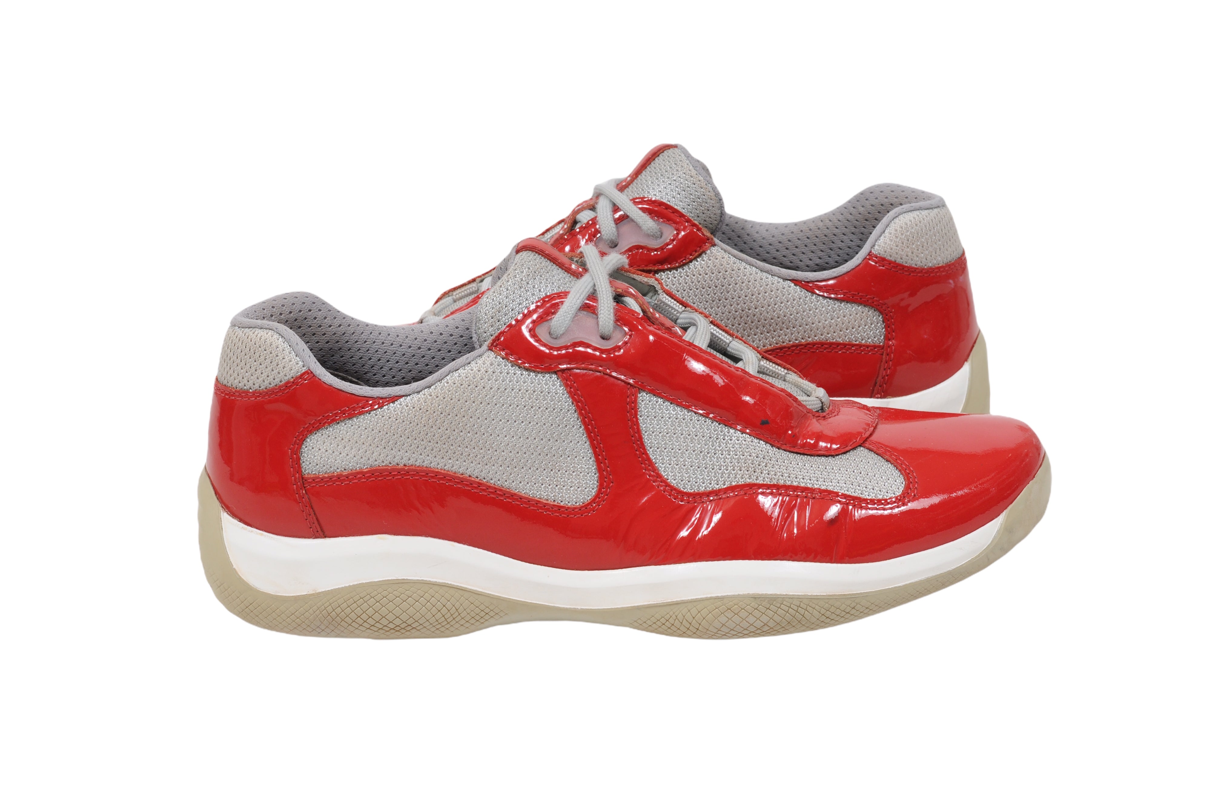 Prada America\'s Cup 2352 Men\'s 8.5 Shoes Red Gray Patent Leather Mesh Sneakers Prada America main image 4
