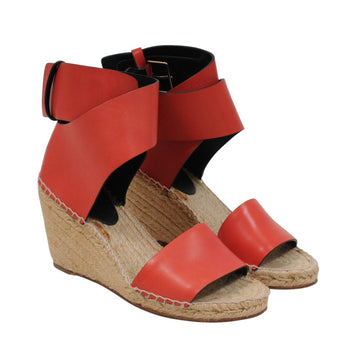 Red Leather Wedge Espadrille Sandals Celine 
