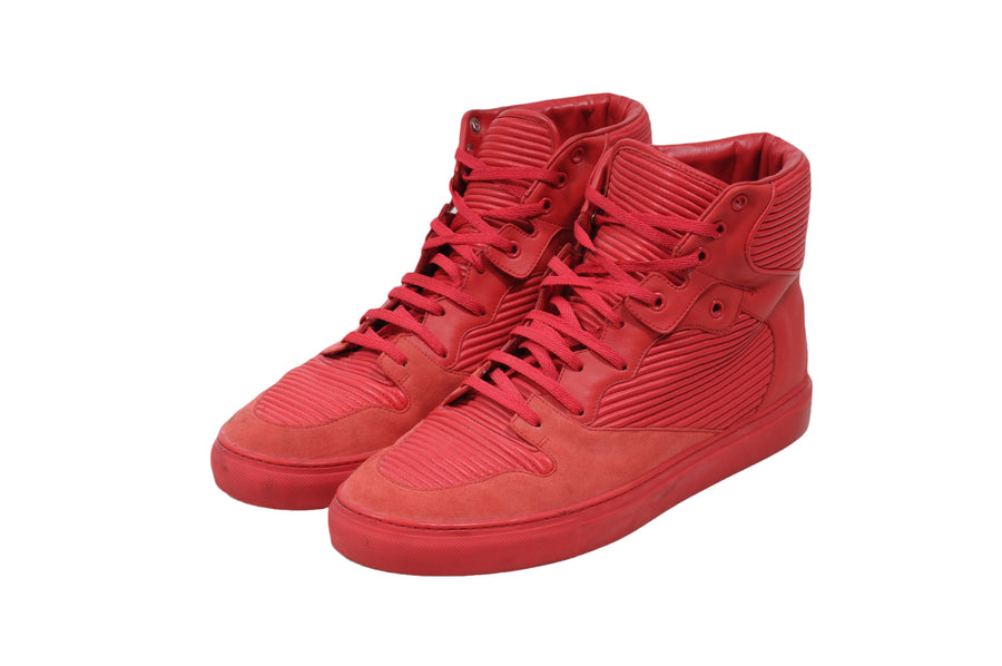 Balenciaga Mens Red Pleated Leather Suede High Top Sneakers Size 45 12   THEECHELON