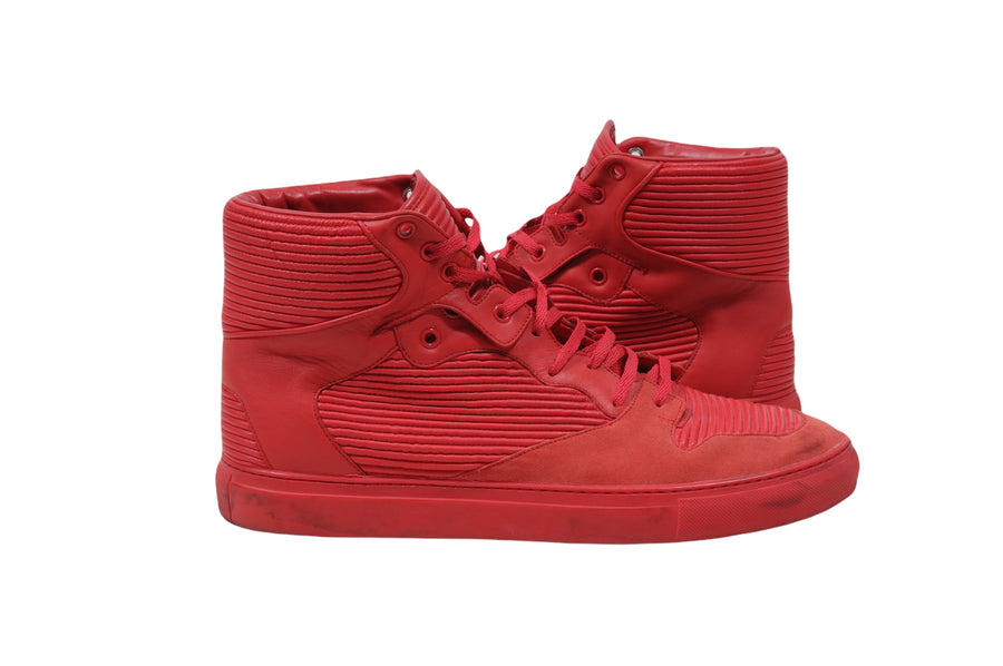Red Pleated Leather Suede High Top Sneakers BALENCIAGA 