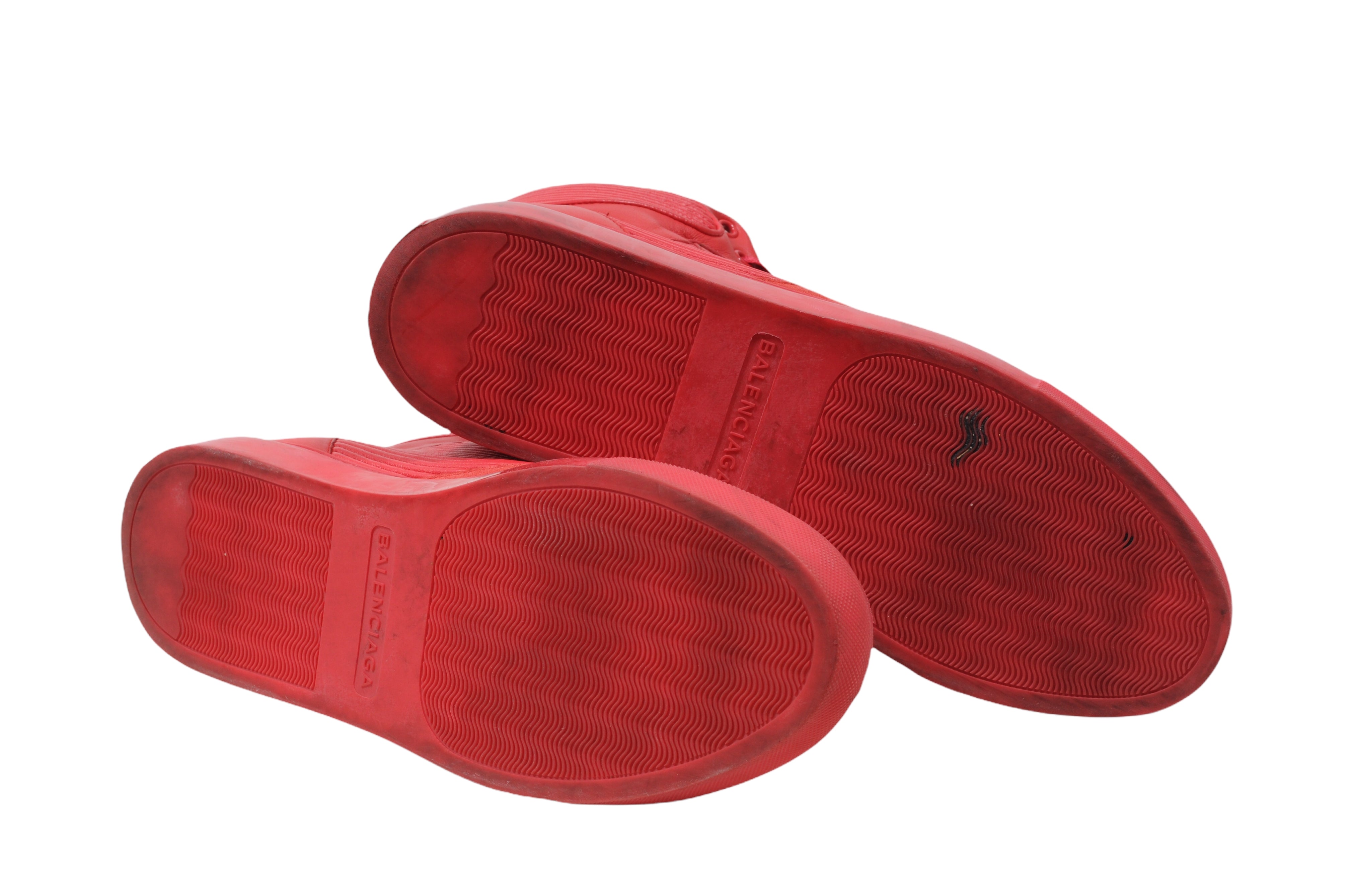 Balenciaga Men's Red Pleated Leather Suede High Top Sneakers Size