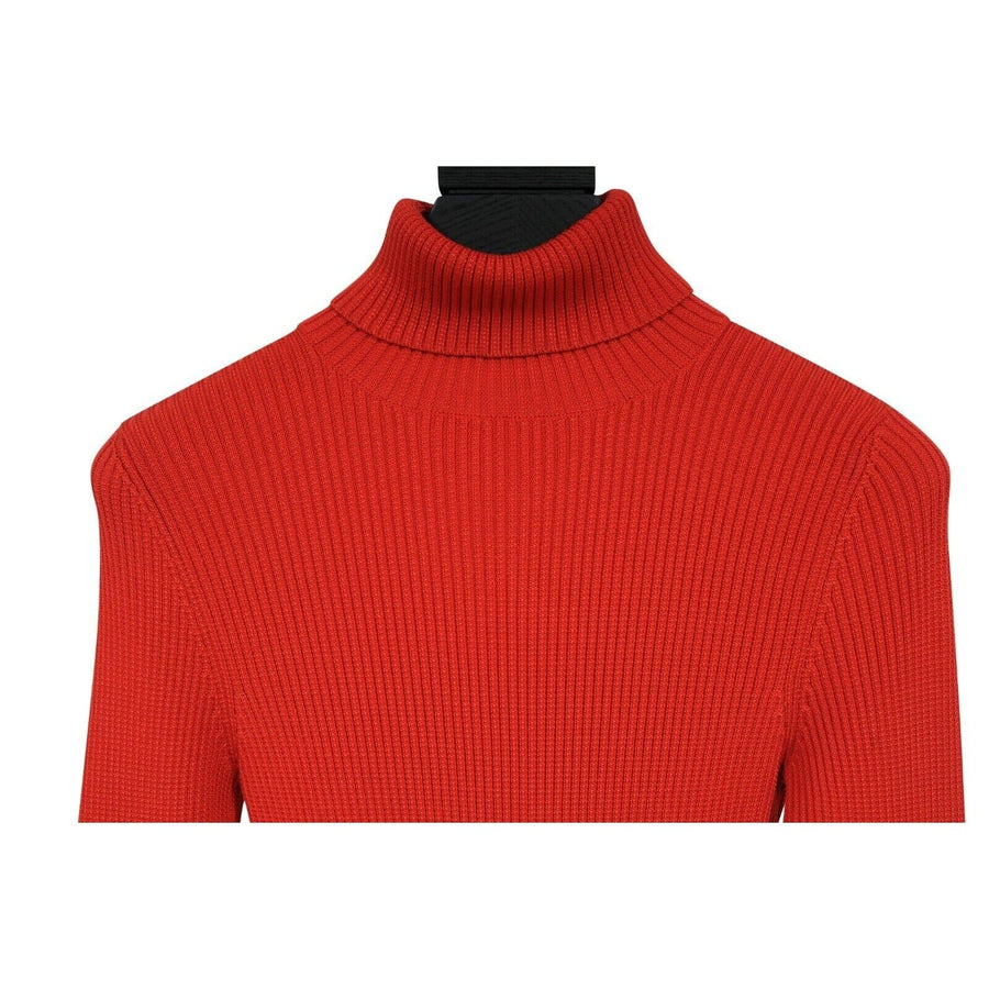 Red Pleated Stretch Knit Pullover Turtleneck Sweater BALENCIAGA 