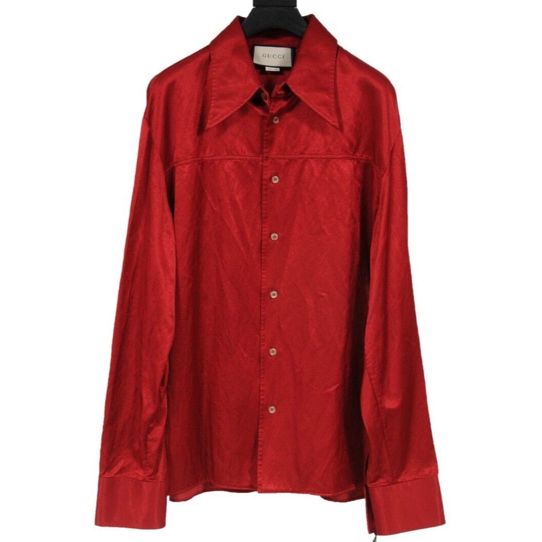 red gucci dress shirt GUCCI Stretch GG Velvet Devor Shirt, Size 44, Bordeaux