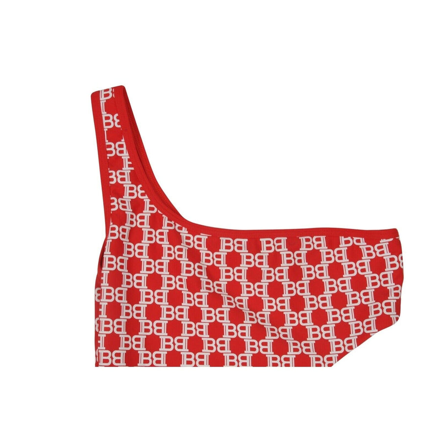 Red Stretch Nylon One Piece Shoulder Cutout Logo Swimsuit BALMAIN 