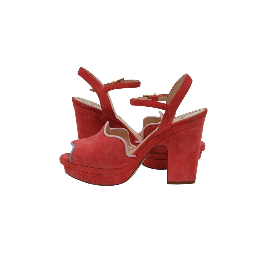 Red Suede Anke Strap Platform Sandals Fendi 