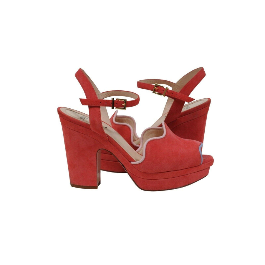 Red Suede Anke Strap Platform Sandals Fendi 