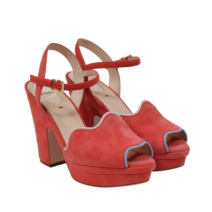 Red Suede Anke Strap Platform Sandals Fendi 