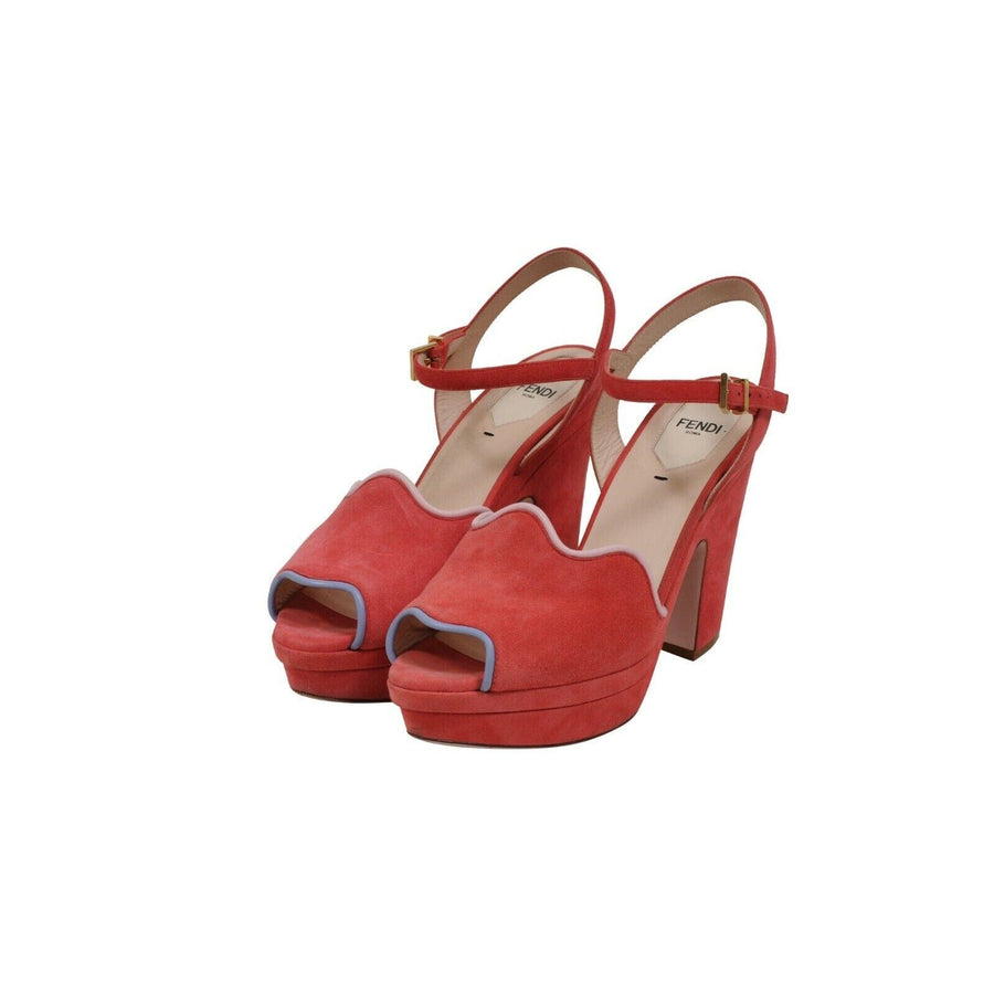 Red Suede Anke Strap Platform Sandals Fendi 