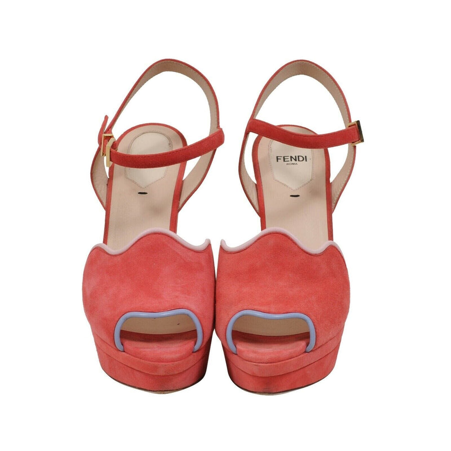 Red Suede Open Toe Platform Sandals Fendi 