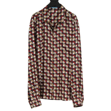 Red Tan Geometric Silk Button Down Pajama Shirt Dolce & Gabbana 