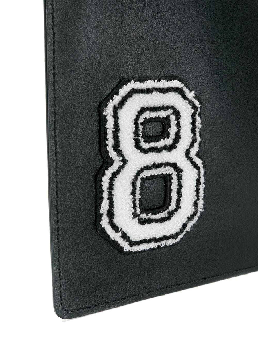 Rockstud Black Leather White Logo Applique Zipper Clutch Pouch Bag VALENTINO 