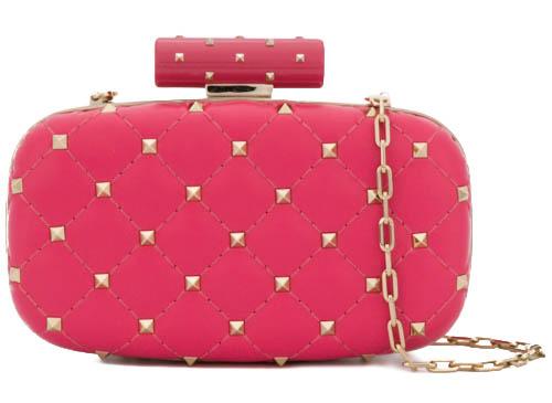 Rockstud Free Spike Pink Quilted Gold Chain Minaudiere Clutch Bag