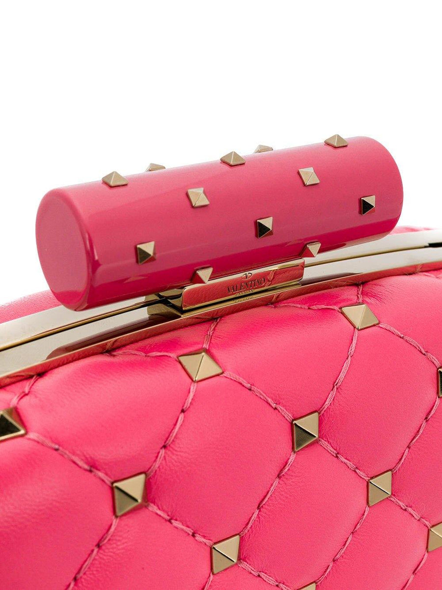 Rockstud Free Spike Pink Quilted Gold Chain Minaudiere Clutch Bag VALENTINO 