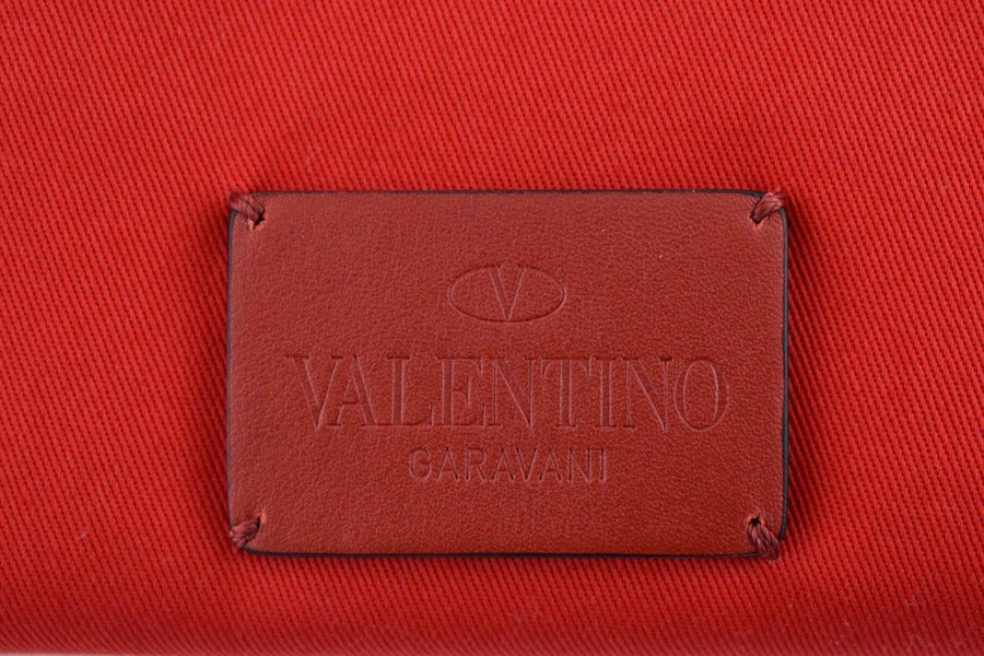 Rockstud Red Canvas Pink Logo Applique Zip Around Clutch Pouch Bag VALENTINO 