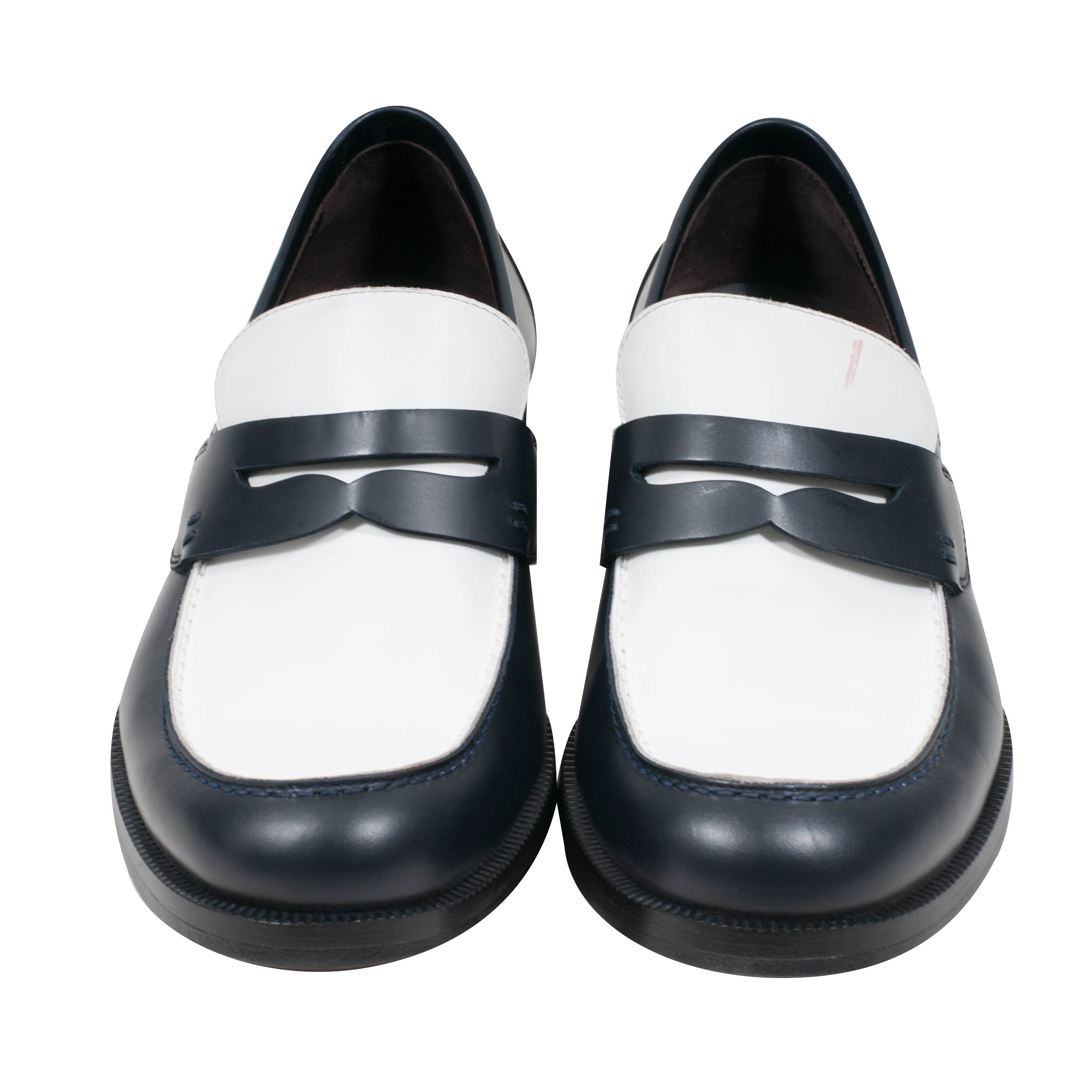 Scarpa Pelle S.Cuoio Dark Navy White Penny Loafers – THE-ECHELON