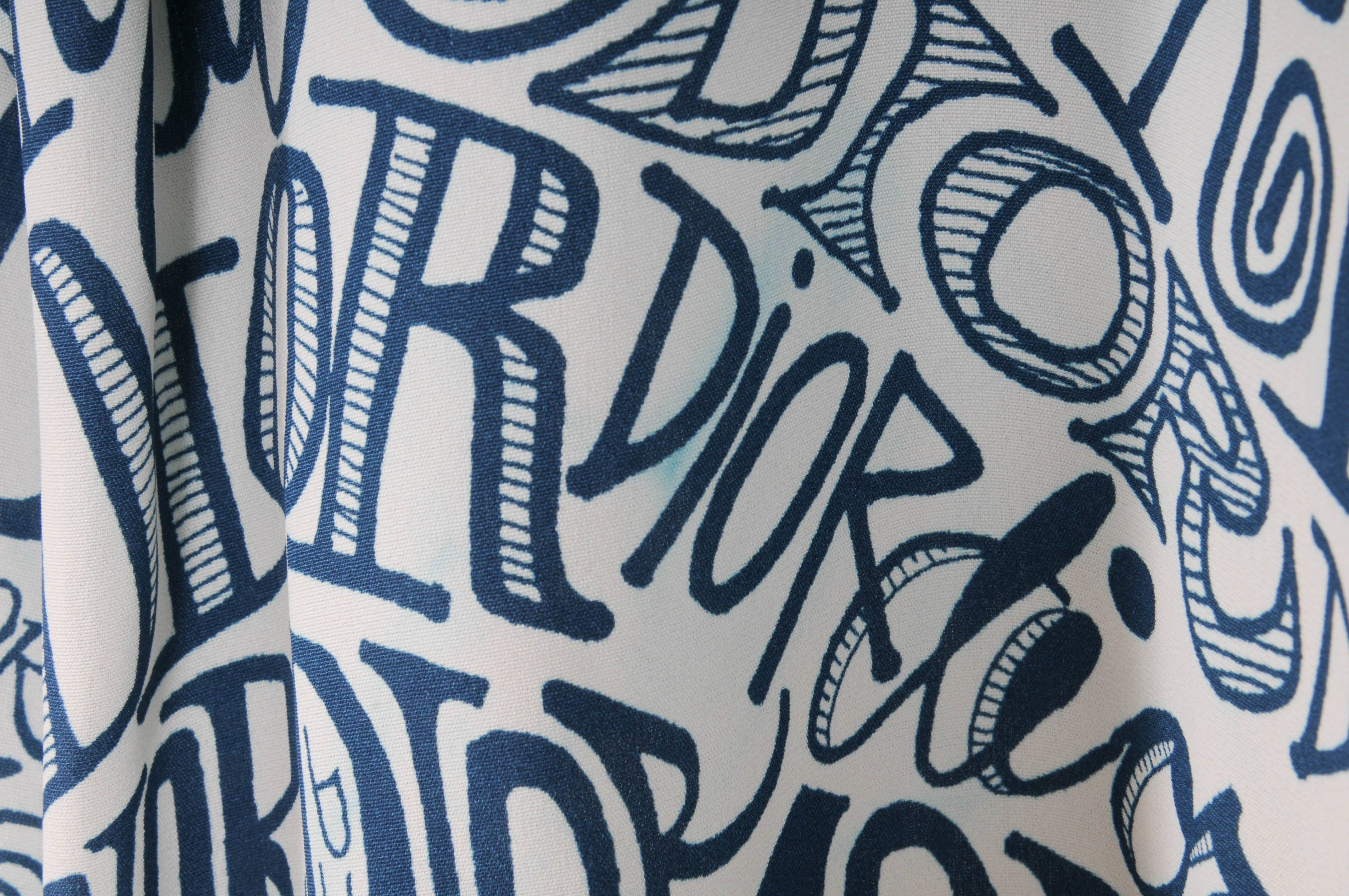 SHAWN x Dior Blue White All Over Print Logo Silk Long Sleeve 