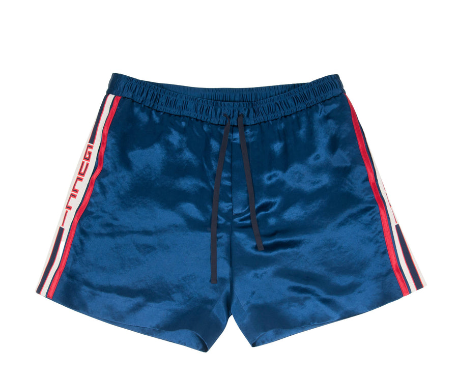 Shiny Blue Jersey Basketball Shorts With Web GUCCI 