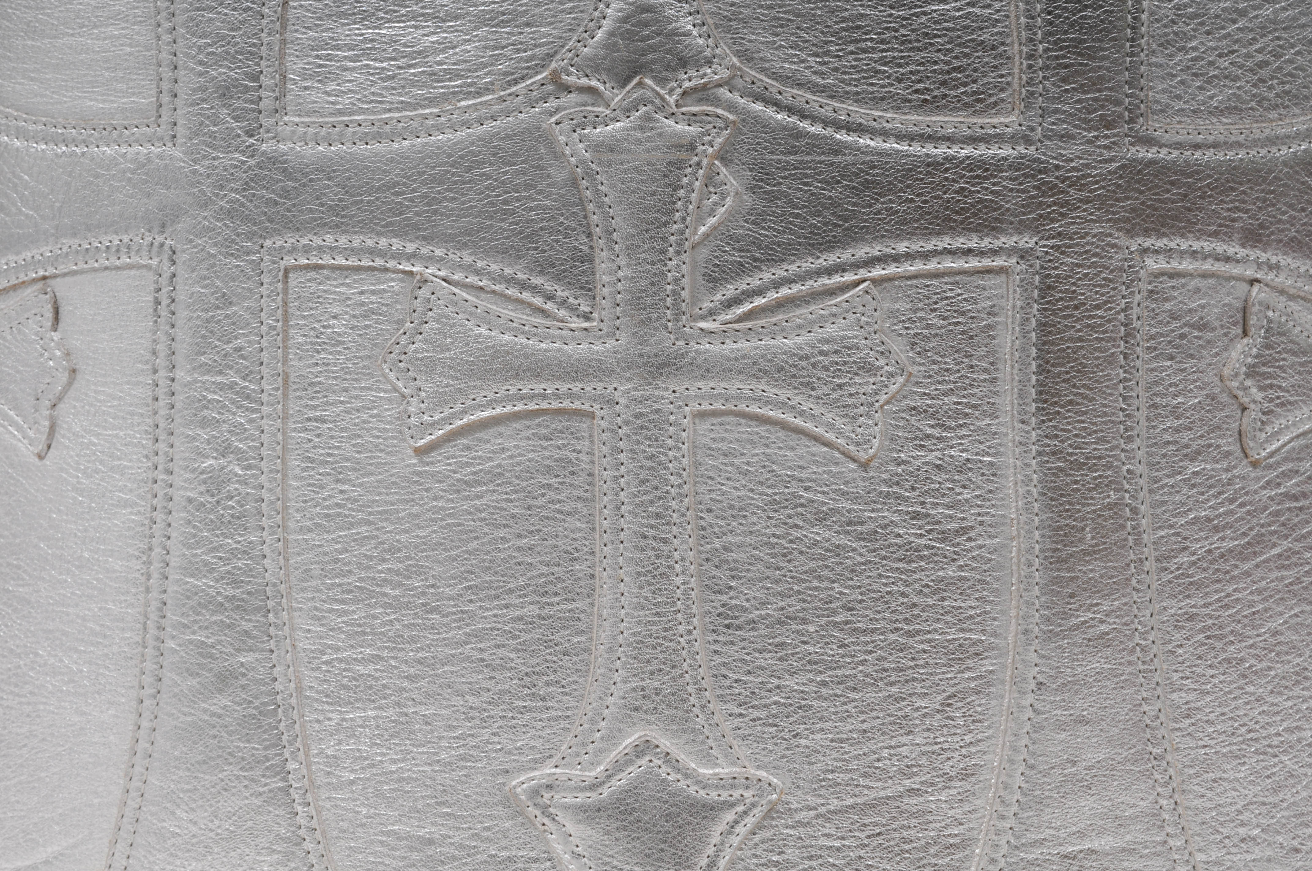 Chrome Hearts Silver Multi Cross Patch Leather Stool Chairs Home