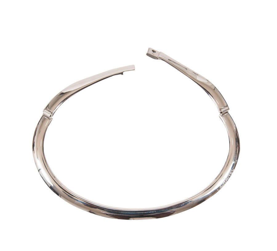 Silvertone Metal Hinged Choker Necklace CHANEL 