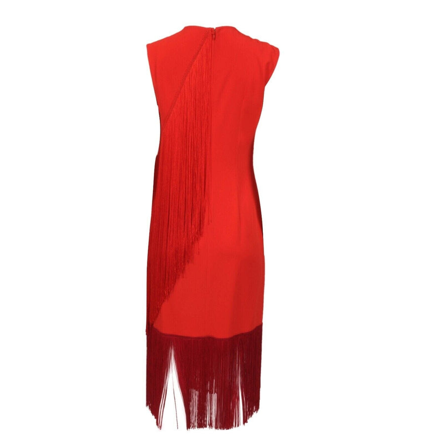 Sleeveless Red Viscose Stretch Long Maxi Fringe Dress Stella McCartney 