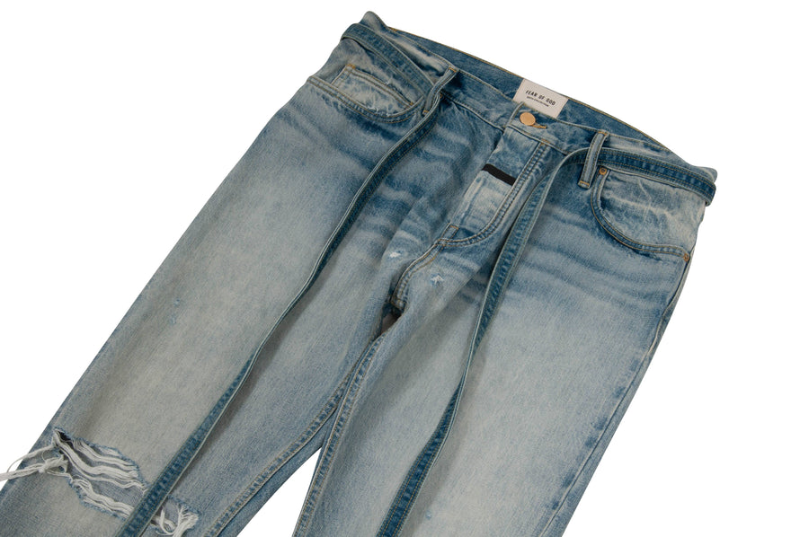 Slim Fit Distressed Selvedge Denim Jeans (Indigo) FEAR OF GOD 